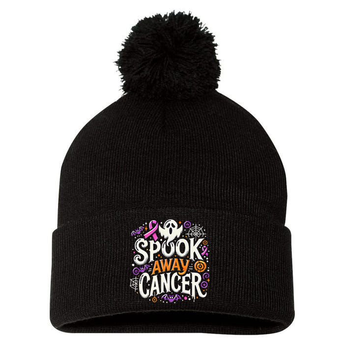 Spook Away Cancer October Halloween Breast Cancer Awareness Gift Pom Pom 12in Knit Beanie