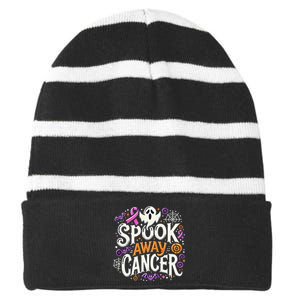 Spook Away Cancer October Halloween Breast Cancer Awareness Gift Striped Beanie with Solid Band