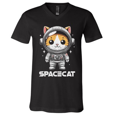 Spacecat Astronaut Cat Kitten Spaceman Cosmonaut Distressed V-Neck T-Shirt