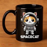 Spacecat Astronaut Cat Kitten Spaceman Cosmonaut Distressed 11oz C Handle Ceramic Mug