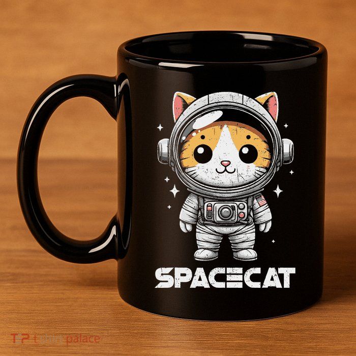 Spacecat Astronaut Cat Kitten Spaceman Cosmonaut Distressed 11oz C Handle Ceramic Mug