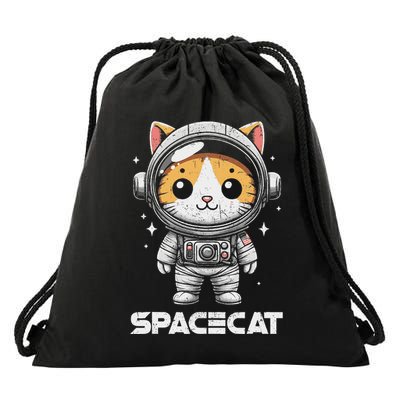 Spacecat Astronaut Cat Kitten Spaceman Cosmonaut Distressed Drawstring Bag