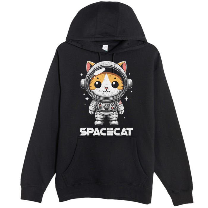 Spacecat Astronaut Cat Kitten Spaceman Cosmonaut Distressed Premium Pullover Hoodie