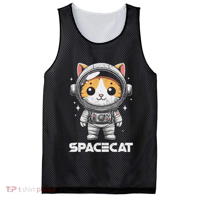 Spacecat Astronaut Cat Kitten Spaceman Cosmonaut Distressed Mesh Reversible Basketball Jersey Tank