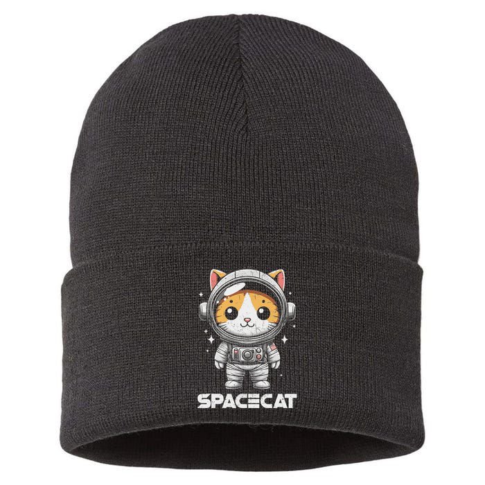 Spacecat Astronaut Cat Kitten Spaceman Cosmonaut Distressed Sustainable Knit Beanie
