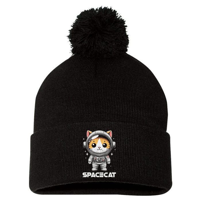 Spacecat Astronaut Cat Kitten Spaceman Cosmonaut Distressed Pom Pom 12in Knit Beanie