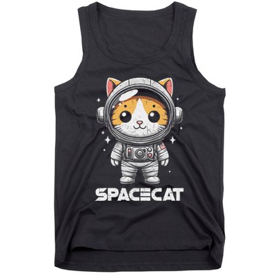 Spacecat Astronaut Cat Kitten Spaceman Cosmonaut Distressed Tank Top