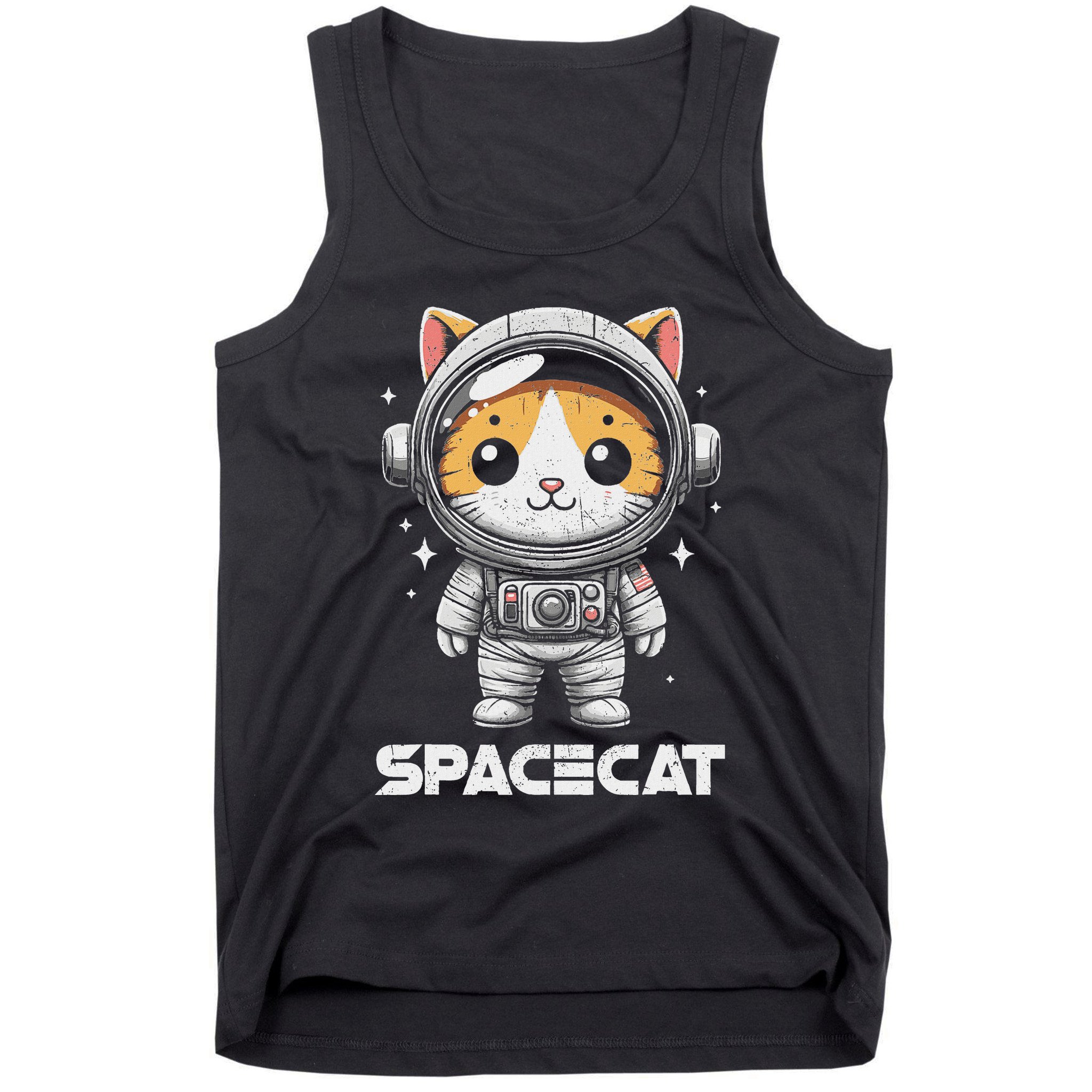 Spacecat Astronaut Cat Kitten Spaceman Cosmonaut Distressed Tank Top