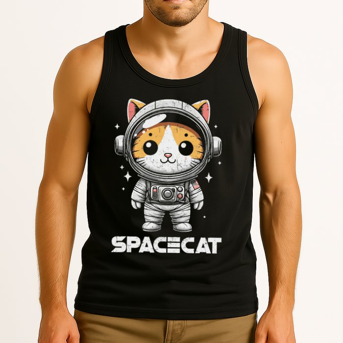 Spacecat Astronaut Cat Kitten Spaceman Cosmonaut Distressed Tank Top