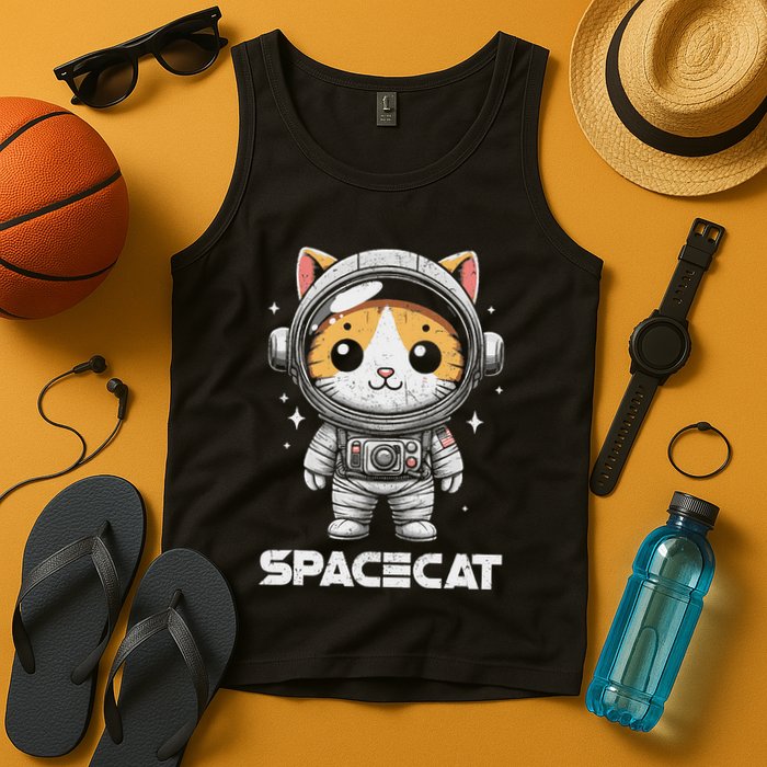 Spacecat Astronaut Cat Kitten Spaceman Cosmonaut Distressed Tank Top
