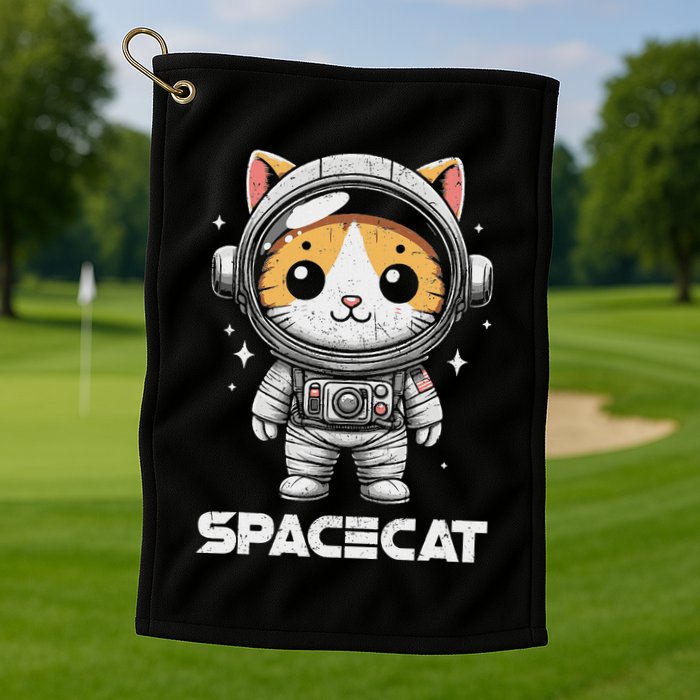 Spacecat Astronaut Cat Kitten Spaceman Cosmonaut Distressed Golf Towel
