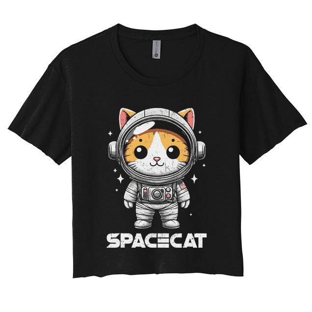 Spacecat Astronaut Cat Kitten Spaceman Cosmonaut Distressed Crop Top