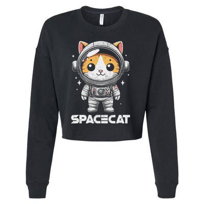Spacecat Astronaut Cat Kitten Spaceman Cosmonaut Distressed Cropped Pullover Crew