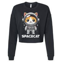 Spacecat Astronaut Cat Kitten Spaceman Cosmonaut Distressed Cropped Pullover Crew