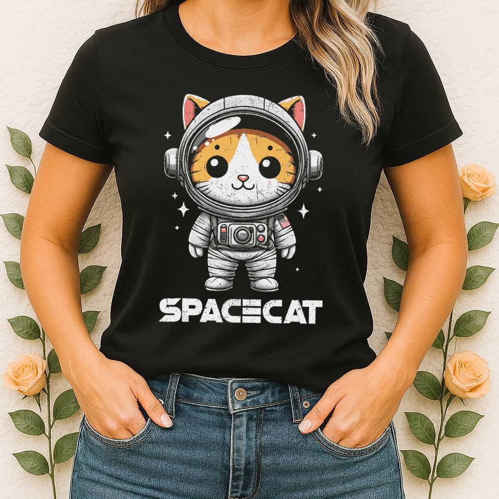 Spacecat Astronaut Cat Kitten Spaceman Cosmonaut Distressed Womens T-Shirt