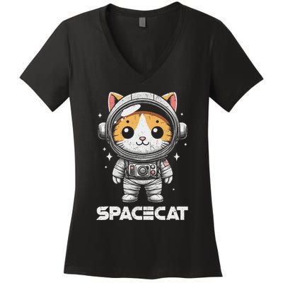 Spacecat Astronaut Cat Kitten Spaceman Cosmonaut Distressed Women's V-Neck T-Shirt