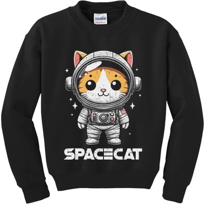 Spacecat Astronaut Cat Kitten Spaceman Cosmonaut Distressed Kids Sweatshirt