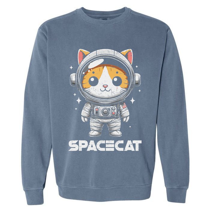 Spacecat Astronaut Cat Kitten Spaceman Cosmonaut Distressed Garment-Dyed Sweatshirt