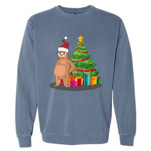 Sloth And Christmas Tree Garment-Dyed Sweatshirt