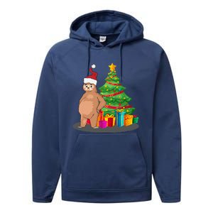 Sloth And Christmas Tree Performance Fleece Hoodie