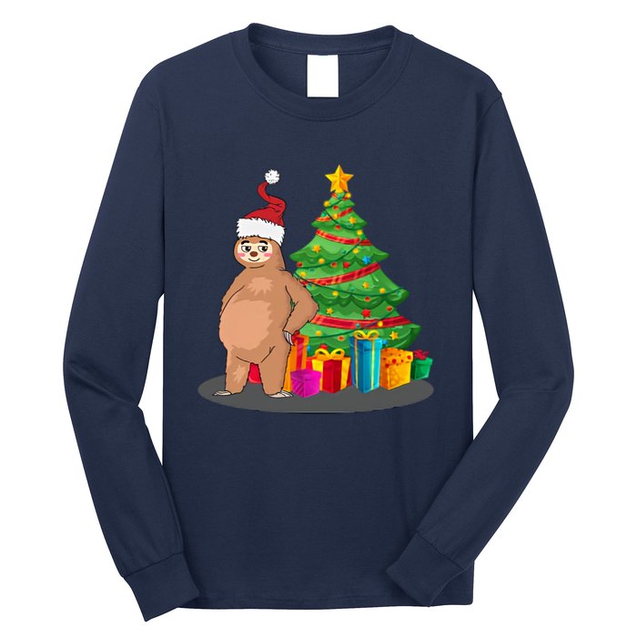 Sloth And Christmas Tree Long Sleeve Shirt