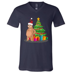 Sloth And Christmas Tree V-Neck T-Shirt