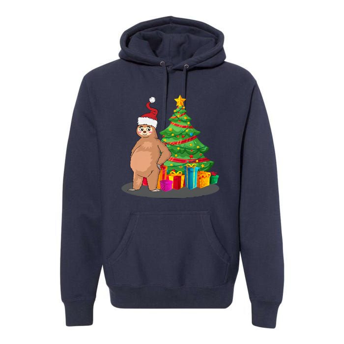 Sloth And Christmas Tree Premium Hoodie