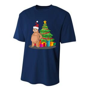 Sloth And Christmas Tree Performance Sprint T-Shirt