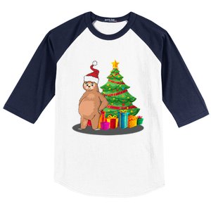 Sloth And Christmas Tree Baseball Sleeve Shirt