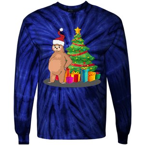 Sloth And Christmas Tree Tie-Dye Long Sleeve Shirt