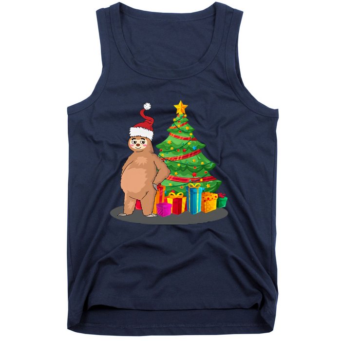 Sloth And Christmas Tree Tank Top