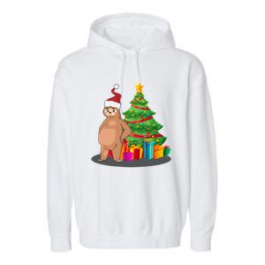 Sloth And Christmas Tree Garment-Dyed Fleece Hoodie