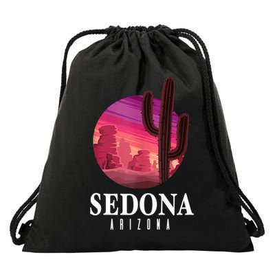 Sedona Arizona Cactus Sunset Desert Sedona Az Travels Drawstring Bag