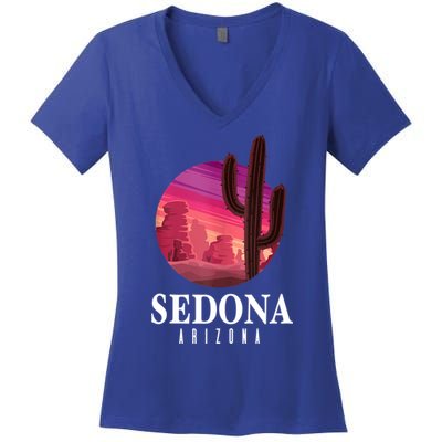 Sedona Arizona Cactus Sunset Desert Sedona Az Travels Women's V-Neck T-Shirt