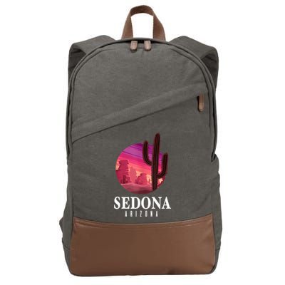 Sedona Arizona Cactus Sunset Desert Sedona Az Travels Cotton Canvas Backpack