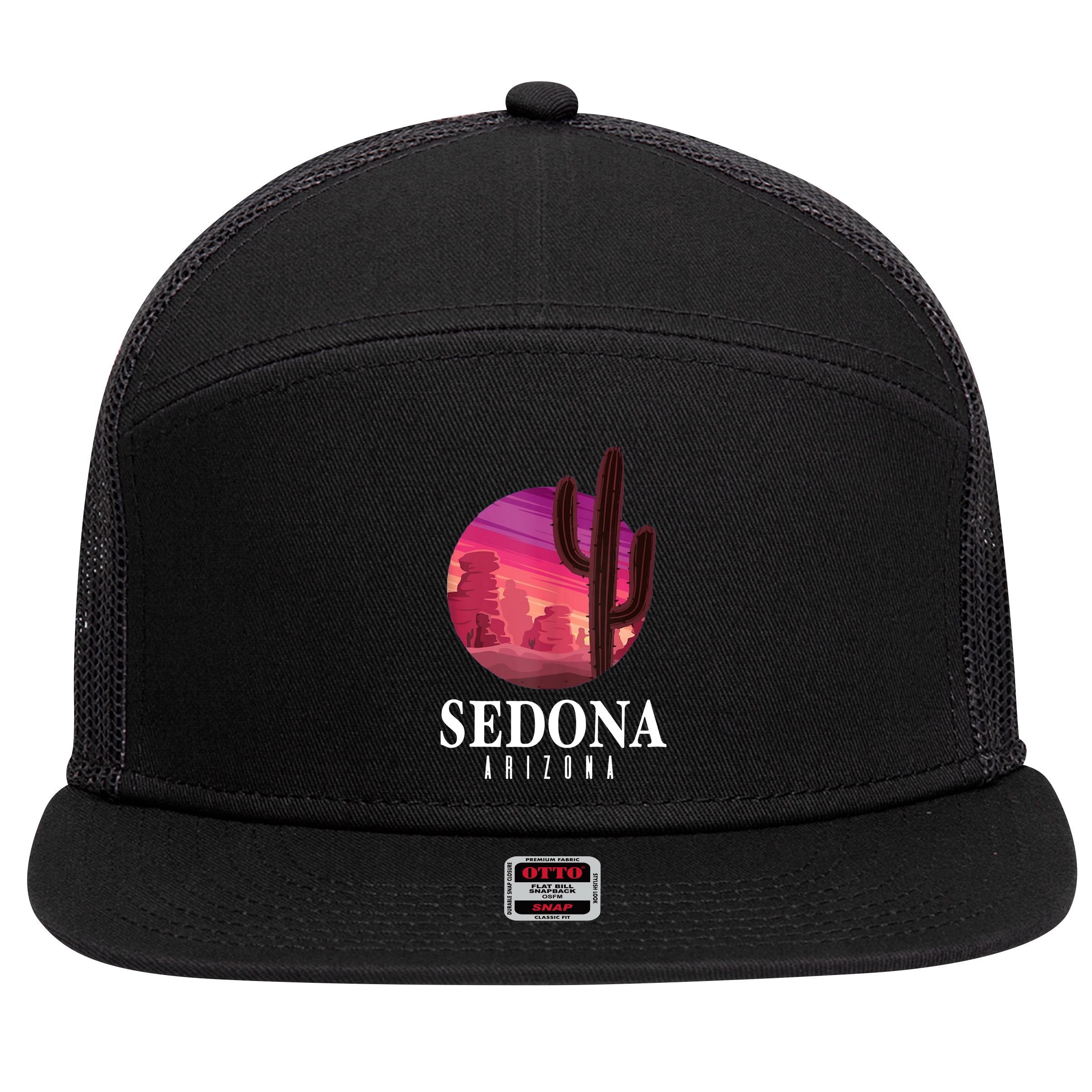 Sedona Arizona Cactus Sunset Desert Sedona Az Travels 7 Panel Mesh Trucker Snapback Hat