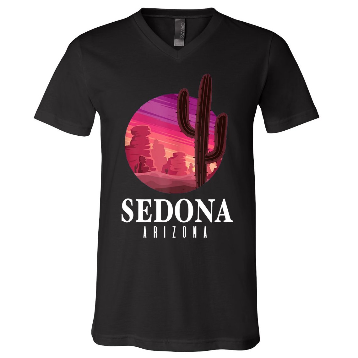 Sedona Arizona Cactus Sunset Desert Sedona Az Travels V-Neck T-Shirt