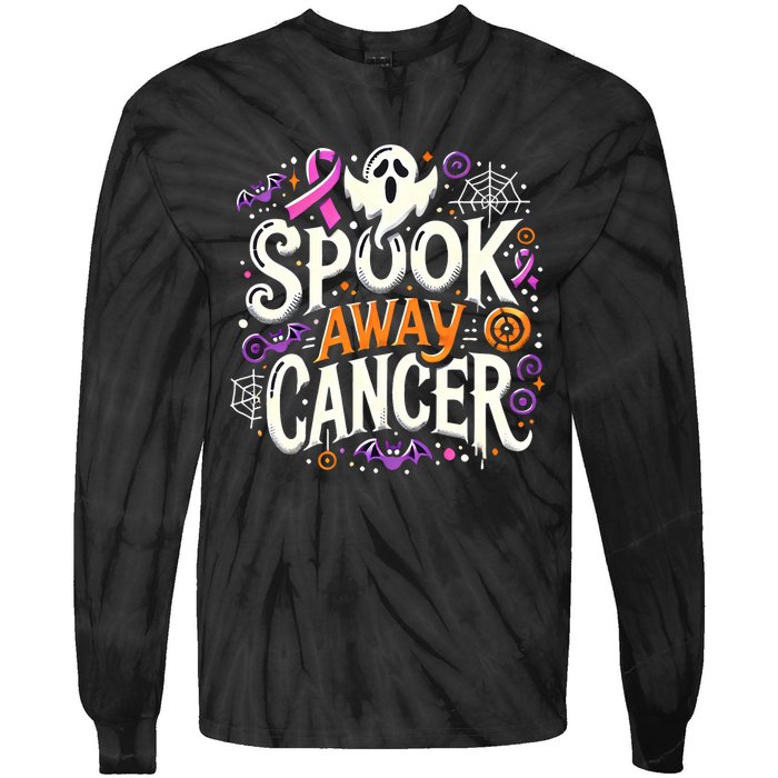 Spook Away Cancer October Halloween Breast Cancer Awareness Tie-Dye Long Sleeve Shirt