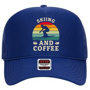 Skiing And Coffee Ski Winter Sport For Skiers Gift High Crown Mesh Back Trucker Hat