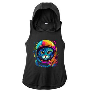 Space Astronaut Cat Gifts Space Cat Ladies PosiCharge Tri-Blend Wicking Draft Hoodie Tank