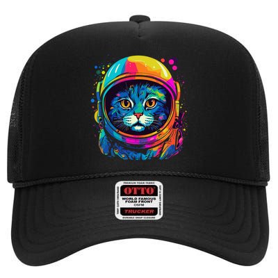 Space Astronaut Cat Gifts Space Cat High Crown Mesh Back Trucker Hat