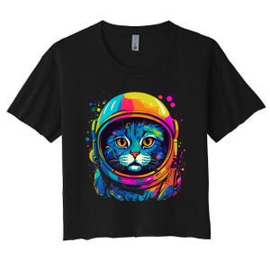 Space Astronaut Cat Gifts Space Cat Women's Crop Top Tee