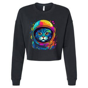 Space Astronaut Cat Gifts Space Cat Cropped Pullover Crew