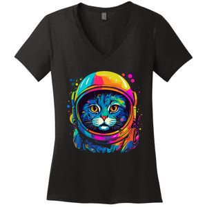 Space Astronaut Cat Gifts Space Cat Women's V-Neck T-Shirt