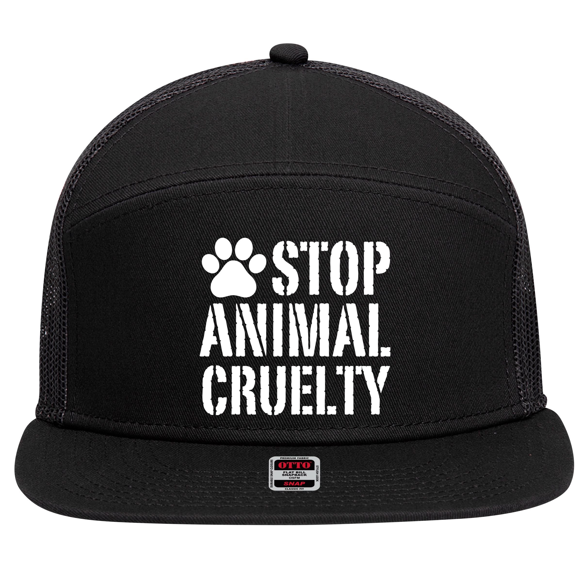 Stop Animal Cruelty Awareness Paw Print 7 Panel Mesh Trucker Snapback Hat