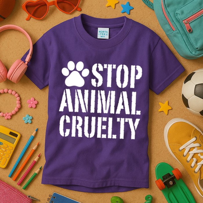 Stop Animal Cruelty Awareness Paw Print Kids T-Shirt