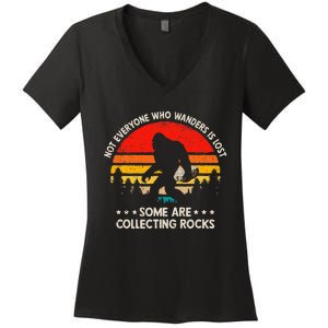 Some Are Collecting Rocks Geologist Rockhounding Bigfoot Women's V-Neck T-Shirt