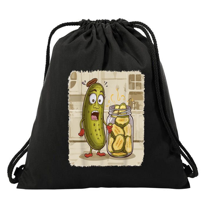 Surprise A Cucumber And A Jar Of Sliced Pickles Funny Pickle Gift Drawstring Bag
