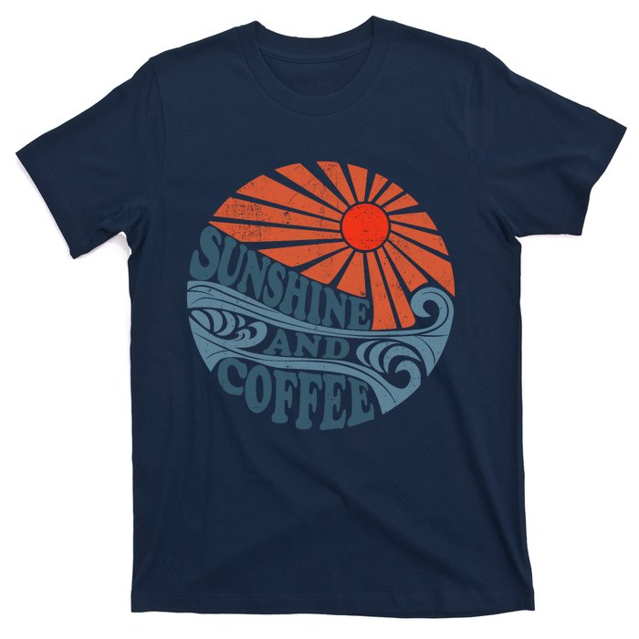 Sunshine And Coffee Funny Retro 70S Vintage Beach Vacation T-Shirt