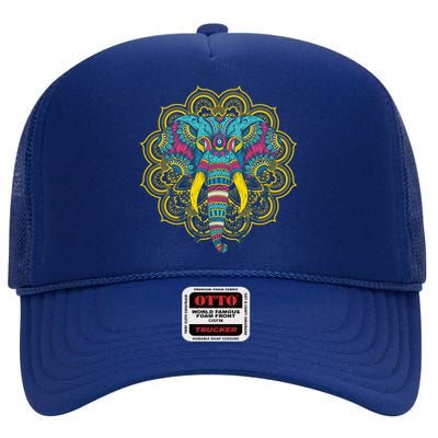 Spiritual Aesthetic Colorful Yoga Dala Elephant Print Gift High Crown Mesh Back Trucker Hat